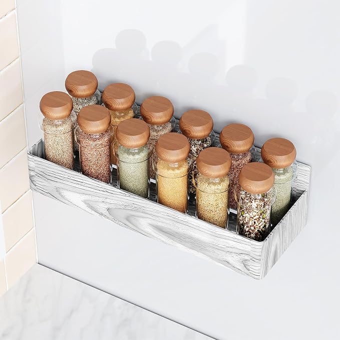 Mystozer Magnetic Spice Rack for Refrigerator, Kitchen Organizer and Storage Shelf, Wood White(4 Pack)