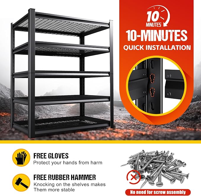 Set of 2 Heavy Duty Garage Shelving 5T Storage Shelves, Adjustable Metal Shelving Unit, Utility Garage Organizer Shelf for Basement, Pantry, Warehouse, Supermarket, 45.6" Wx19.7 Dx78 H
