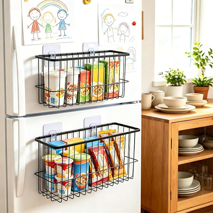 2 Pack Cabinet Door Organizer, Adhesive Wall Mounted Storage Basket for Food Container & Tumbler Lids, Kitchen Storage Organizer for Inside Cabinet Doors, Pantry, Bathroom, Refrigerator & RV