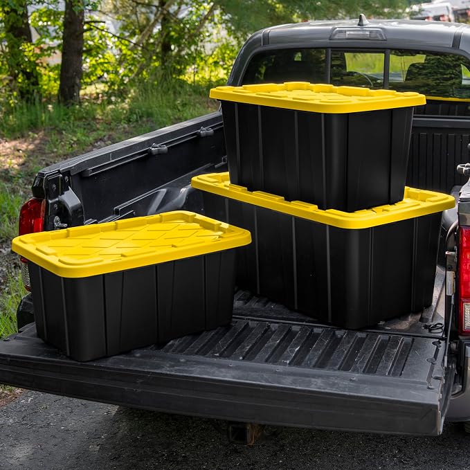 Sterilite 8-Pack Industrial Tote, Plastic Storage Container Bins with Lids, 38 Gallon - Heavy-Duty Organizing Containers for Closet, Bathroom, and Office