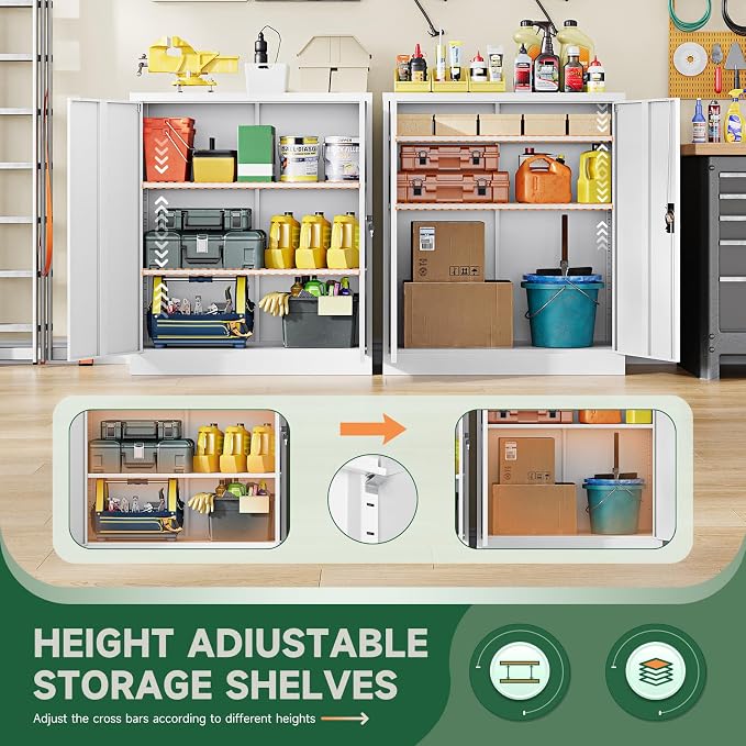 Letaya Metal Storage Cabinets with Lock Door,2 Adjustable Shelves Organizer Steel Storage Cabinets for Home,Office,Warehouse,Garage,Employee Lockers(White)