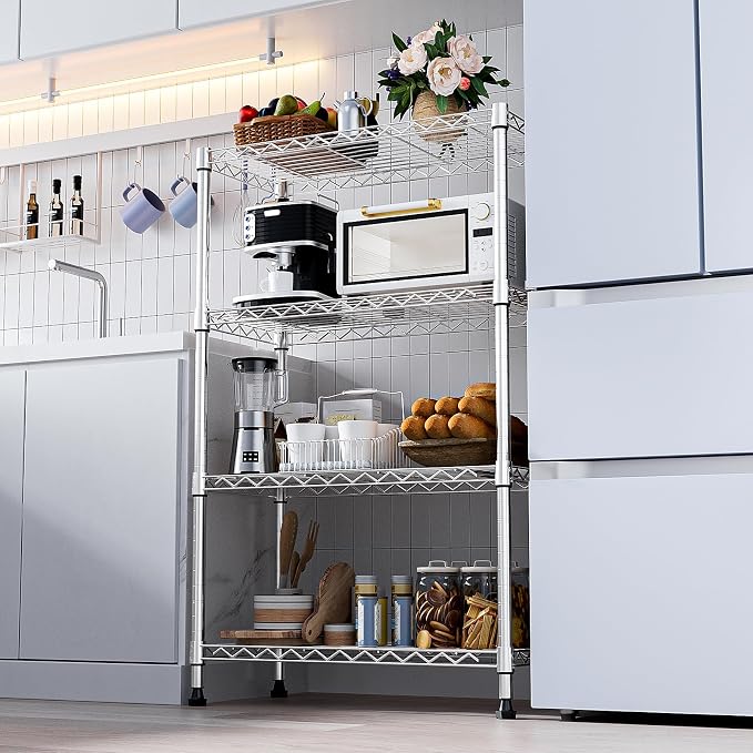 M MZG 1000 lbs Storage Shelving Steel Heavy Duty 4-Tier Utility Shelving Unit Steel Organizer Wire Rack for Home,Kitchen,Office,Chrome (13.7" D x 29.5" W x 47.2" H)