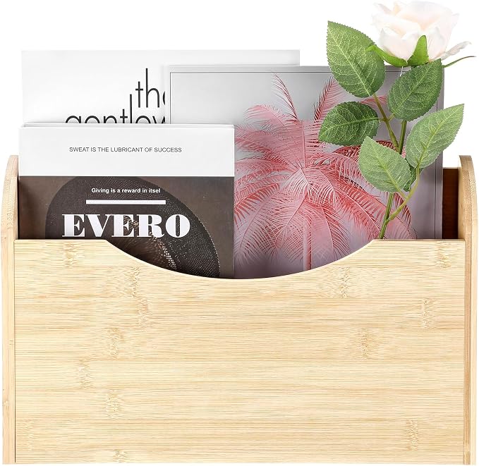 Suzile Wall Mounted File Holder Wood Magazine Holder Wall Hanging File Organizer for Office Mail Magazine Letter Paper Folder Organization (Wood Color)