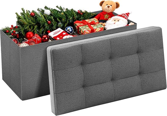 Camabel 30 Inches Folding Storage Ottoman Bench, Ottoman Foot Rest, End of Bed Bench, Storage Chest, Load 660 lb, for Living Room, Bedroom, Entryway Grey