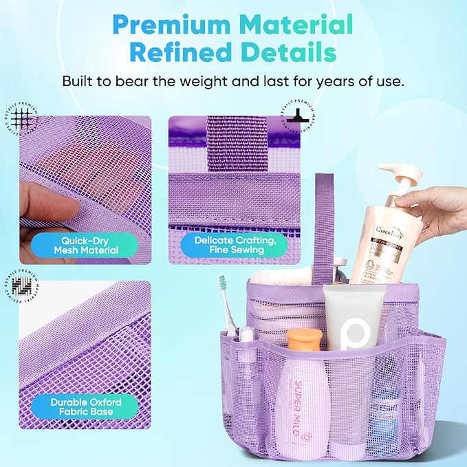 EUDELE 2 Pack Mesh Shower Caddy Portable for College Dorm Room Essentials, Shower Caddy Dorm with 8-Pocket Large Capacity,Shower Bag for Beach,Swimming,Gym All Black+All Pink