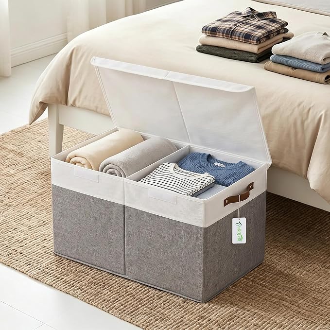 Bagnizer Large Toy Storage Box with Lids, Collapsible Sturdy Baby Storage Organizer Chest Bin Basket for Kids, Boys, Girls, Playroom, Nursery, Bedroom, Closet 25"x13"x16" (Gray and White)