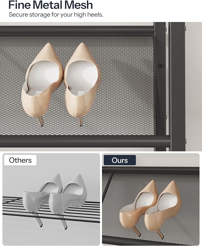 CHOEZON Shoe Rack, 5-Tier Slanted Shoe Storage Shelf, Narrow Shoe Rack for Entryway, Shoe Organizer with Adjustable Feet, Slim Shoe Shelf with Wooden Top and Metal Frame, Greige and Black TXJ02BG