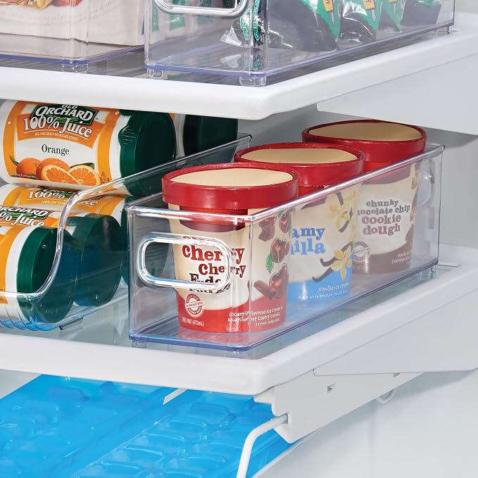 iDesign Stackable Fridge Bin with Handles, Set of 3, Clear | Ideal for Freezer or Pantry, Made in USA