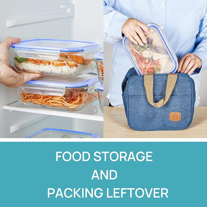 Vtopmart 5 Pack 35oz Glass Food Storage Containers with Lids, Blue | Meal Prep Containers, Airtight Reusable Lunch Container Set, Safe for Oven, Microwave, Freezer, and Dishwasher, BPA Free