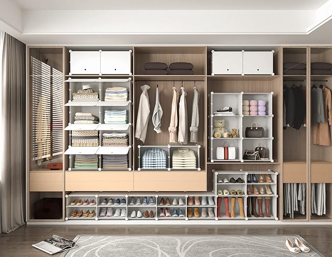 HOMIDEC Shoe Rack Organizer 32 Pair Modular Shoe Storage Cabinet for Closet | PP Plastic, Sturdy Steel Frame, Waterproof, Dustproof, Easy Clean, Shoe Shelves for Closet Garage Hallway Bedroom Entryway