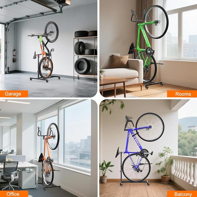 Vertical Bike Stand,Freestanding Space-Saving Bike Rack with Adjustable Height for Wheels Sizes up to 29”,Indoor Bike Storage Rack for Garage & Apartment,Upright Bicycle Floor Holder for MTB Road Bike