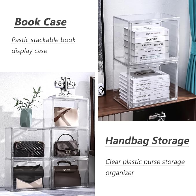 LXLXXL Clear Acrylic Display Case, Stackable Plastic Storage Bins, X-Large | Stackable Storage Bin with Magnetic Attraction Lid, XL Clear Acrylic Case, Showcase for Cosmetic, Large Figures Collectibles