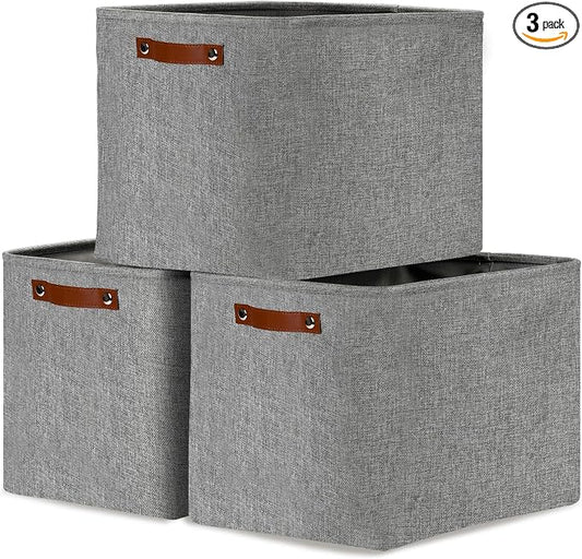 DULLEMELO Large Storage Baskets, 3 Pack Foldable Storage Baskets Bins for Colthes Organizer, Fabric Storage Organizer Baskets for Shelves Closet Nursery Toy Storage(Gray)