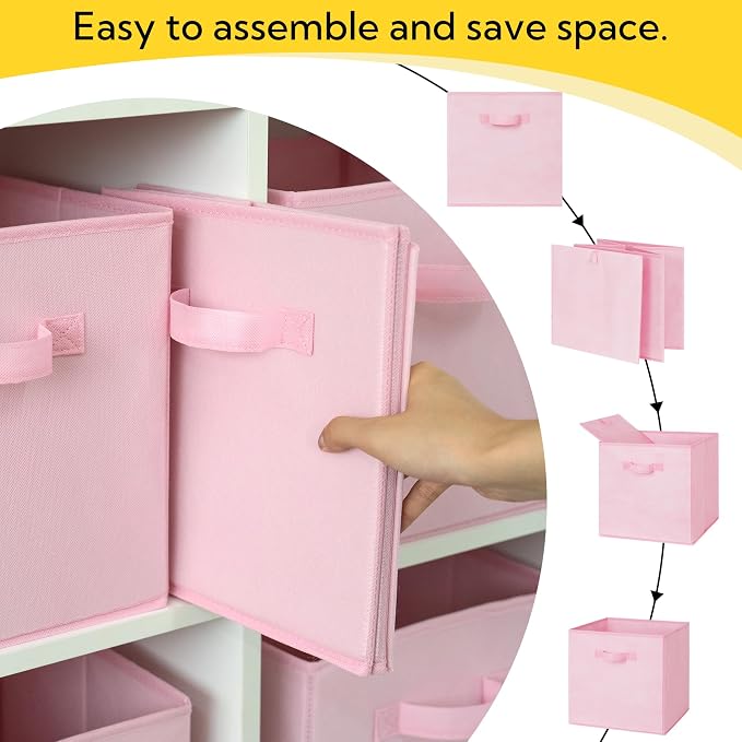 Cupic Cupid 11x11 Storage Cubes, 10 Pack Open Storage Bins with Handles, Storage Cube Organizer for Clothes and Toys, Collapsible Cube Bins for Closet, Shelves, Offices, Pink