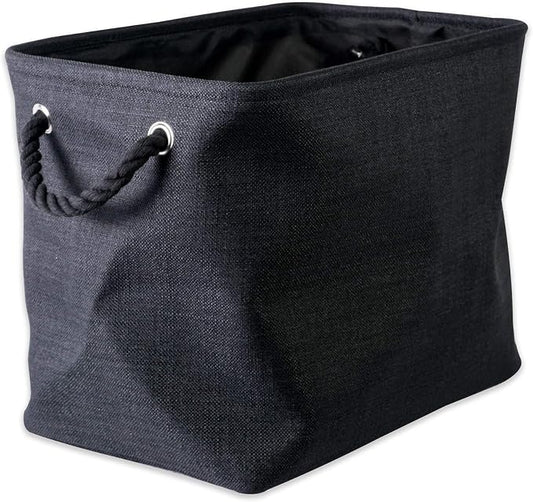 DII, Collapsible Variegated Polyester Storage Bin with Cotton Handles Small Black