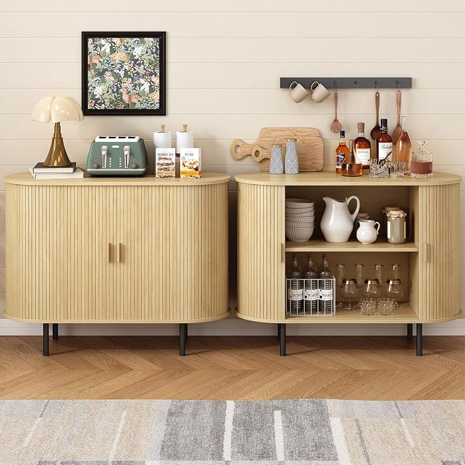 40" Sideboard Buffet Cabinet with Storage, Storage Cabinet with Sliding Door & Adjustable Shelf, Modern Accent Coffee Bar Console Table for Kitchen, Entryway, Oak
