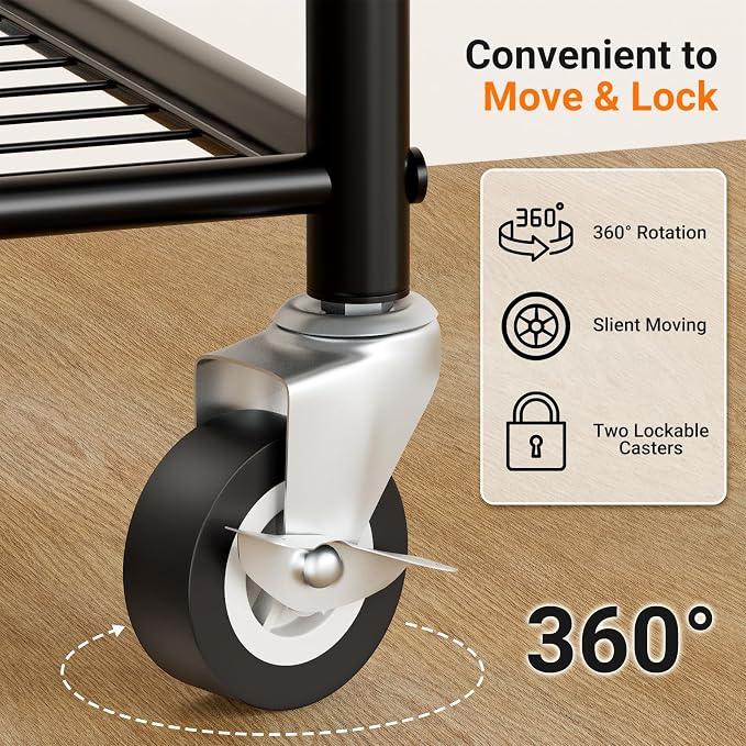 AOODA Small Clothes Rack with Shelves, Metal Sturdy Rolling Clothing Racks for Hanging Clothes, Portable Garment Rack with Wheels for Shirts, Coats, Shoes, Bags (Black)