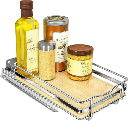 LYNK PROFESSIONAL® Élite™ Pull Out Spice Organization for Cabinets - 6-3/8 inch Wide – Spice Rack for Inside Cabinets – Wood/Chrome - Sliding Spice Rack Organizer for cabinet – Spice Rack - 1 Tier