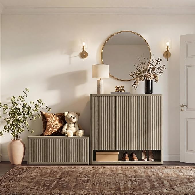 SICOTAS Shoe Cabinet 47.2" Wide Freestanding Hidden Shoe Storage Cabinet with 3 Doors & 4 Adjustable Shelves Tall Modern Shoes Rack Organizer Cabinets Storage for Entryway Hallway Living Room Entrance