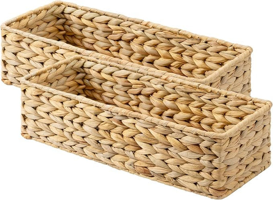 StorageWorks Wicker Toilet Paper Basket, Toilet Tank Basket for Bathroom | Water Hyacinth Storage Baskets for Toilet Tank Top, Pantry, Back of Toilet Basket, Bathroom Baskets for Organizing, 2-Pack