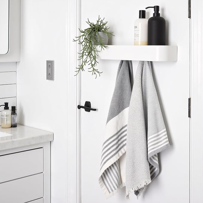 Modern Wall-Mounted Coat Rack with Shelf – Heavy-Duty Steel, 5 Sturdy Hooks, Powder-Coated Finish, Space-Saving Entryway Organizer with Mounting Hardware – Sleek & Minimalist Design (White)