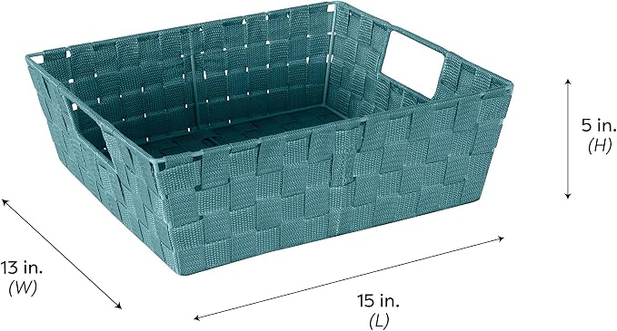 Simplify Large Shelf Woven Strap Tote | Decorative Storage Basket | Built in Handles | Organization | Closet | Bedroom | Bathroom | Nursery | Accessories | Toys | Gifts | 1 Pack | Sapphire