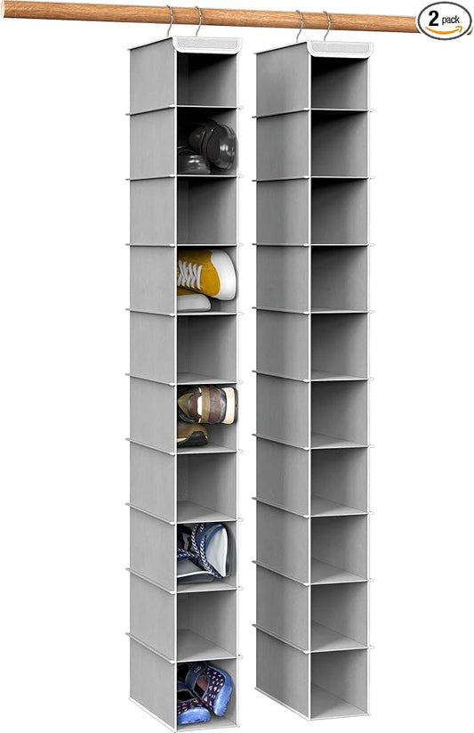 Simple Houseware 2 Pack 10 Shelves Hanging Shoe Organizer, Gray | Dual Metal Hooks, Holds Up to 20 lbs, for Narrow Space