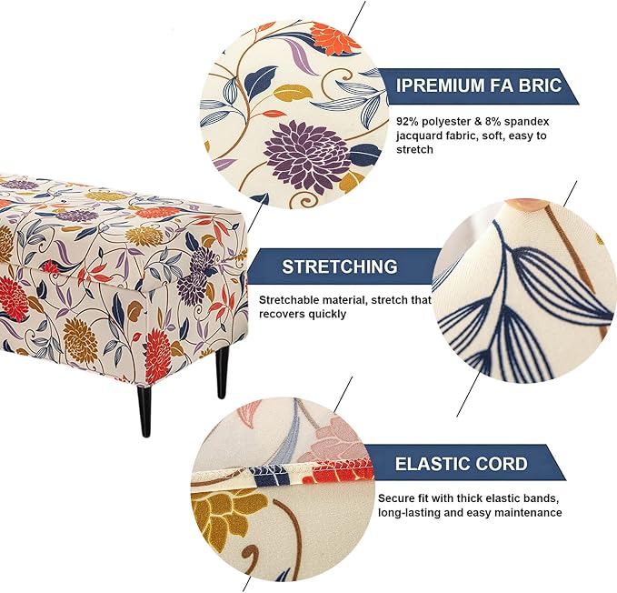 FUANGUI Ottoman Cover Slipcovers Rectangular Folding Stretch | Storage Bench Footrest Sofa Stool Covers Footstool Protector with Elastic Bottom, Removable Washable,Medium