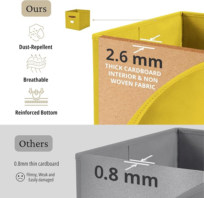 DECOMOMO Storage Bins, Storage Baskets for Shelves | 13" x 15" x 13" Storage Cube Bins with Labels for Organizing Shelves (Kallax, 4pcs, Rainbow)