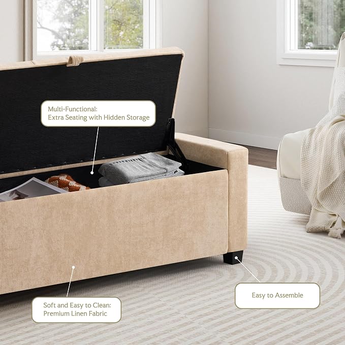 GRAINELL 42.13” Storage Ottoman Bench, Upholstered Tufted Bedroom Bench | End of Bed Storage Bench for Living Room & Entryway, 350 lb Capacity