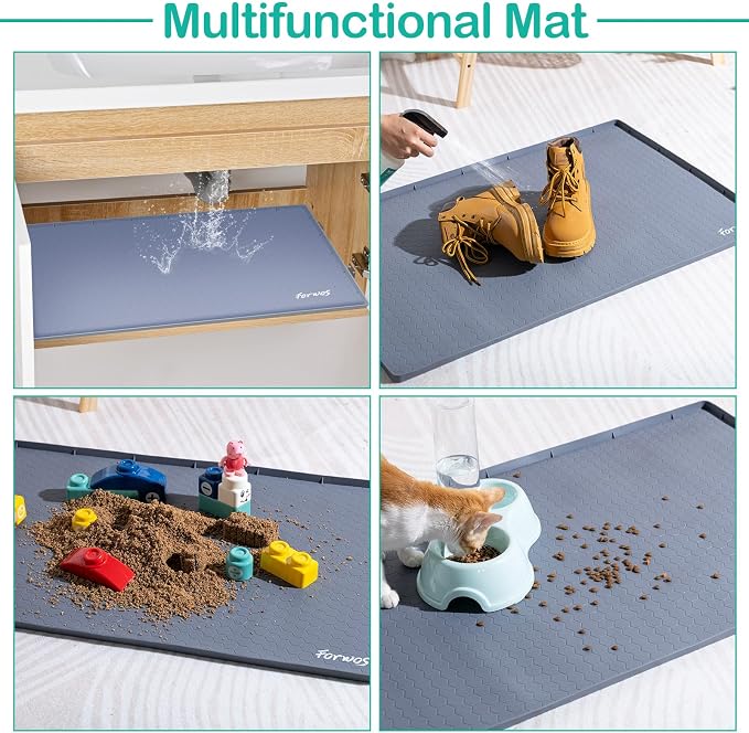 Silicone Under Sink Mat, 31"x22", Waterproof Cabinet Liner, Grey | Shelf Liner, Cabinet Protector, Home Organizer, for Kitchen, Bathroom, Multipurpose, Leak Proof, Easy Clean, Drip Tray, Clean