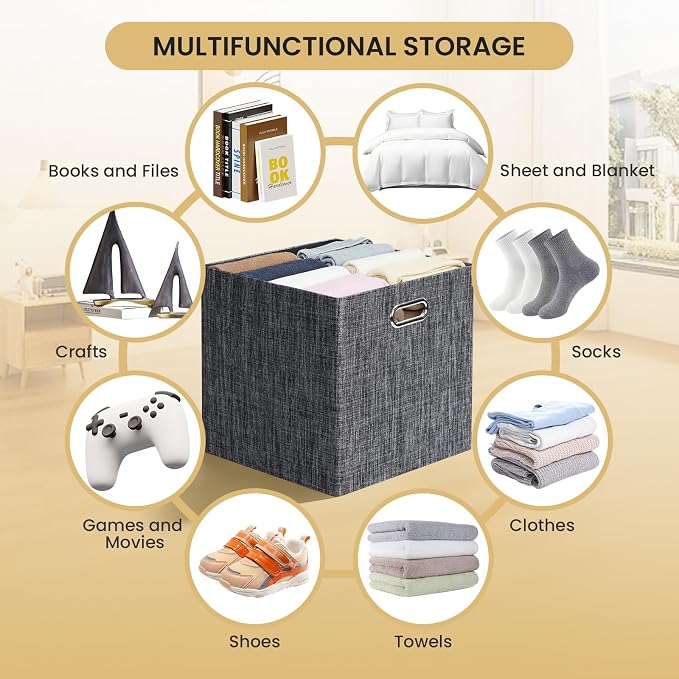 Posprica Fabric Storage Cubes,13×13×13 cube storage bins, Foldable Drawers Baskets Containers for Shelf Cabinet Bookcase,Thick and Heavy Duty (4pcs, Black)