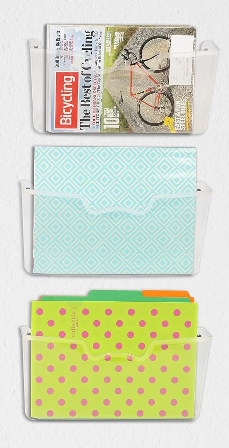 Simple Houseware Clear Wall Mount Single Pocket Hanging File Holder, 3-Pack | Wall File Holder Organizer for Paper and Documents