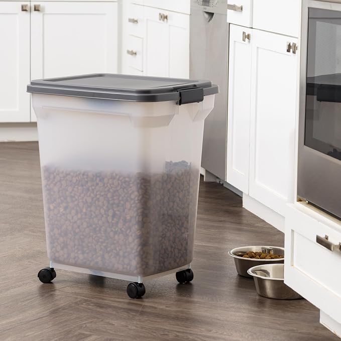 IRIS USA Dog Food Storage Container, Up to 58 lbs, Dark Gray, Made in USA | Includes 2-Cup Scoop & Wheels, Airtight Seal, BPA-Free, Bird Seed, Cat food, Cat Litter, Chicken Feed, Pellets
