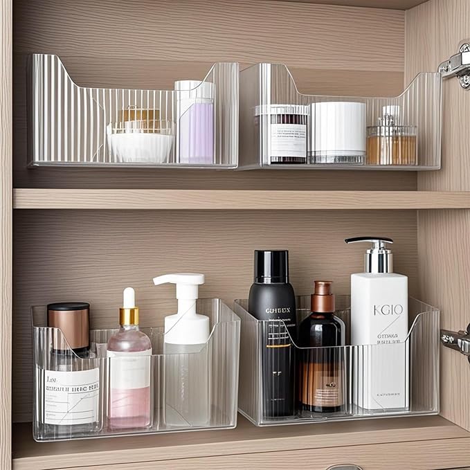 2 Pack Cabinet Door Organizer, Adhesive Wall Mounted Organizer Bins, Clear Storage Caddy, Stackable Basket for Kitchen Cabinets, Bathroom, Pantry, Office, and Tabletop Organization