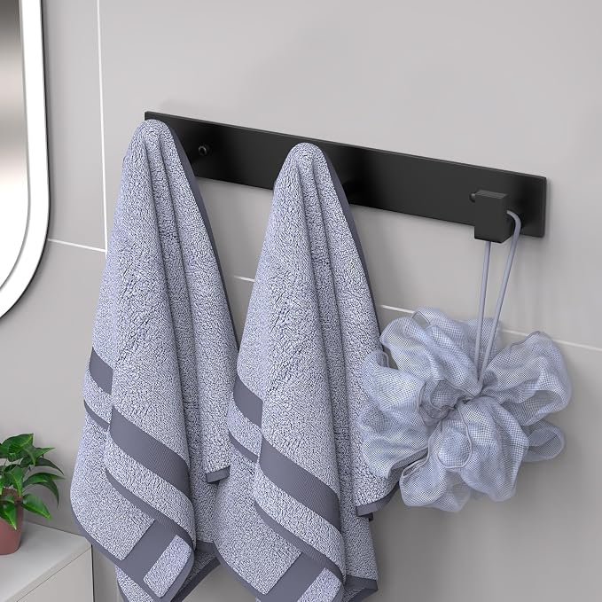 PMMASTO Wall Mounted Coat Hooks- Stainless Steel Rust-Resistant Bathroom Hangers for Towels/Hats/Coats, Heavy-Duty Wall Mount Hooks with Screws (Black 3 Hooks, 2-Pack)
