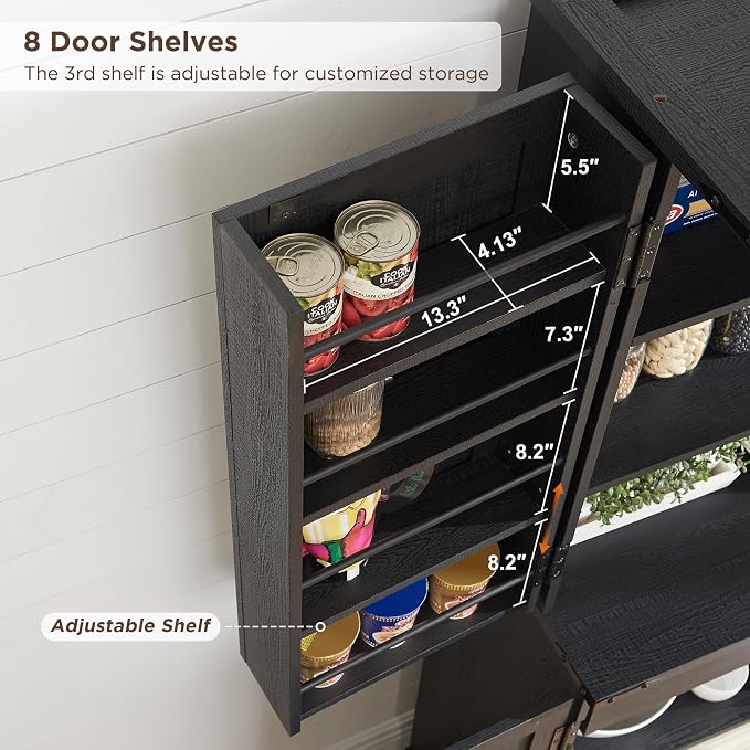 72" Tall Wooden Pantry Storage Cabinet with Door Shelves & Drawer | Farmhouse, Barn Doors, Adjustable Shelves, Freestanding, Anti-tip Kit, for Kitchen, Dining Room, Living Room