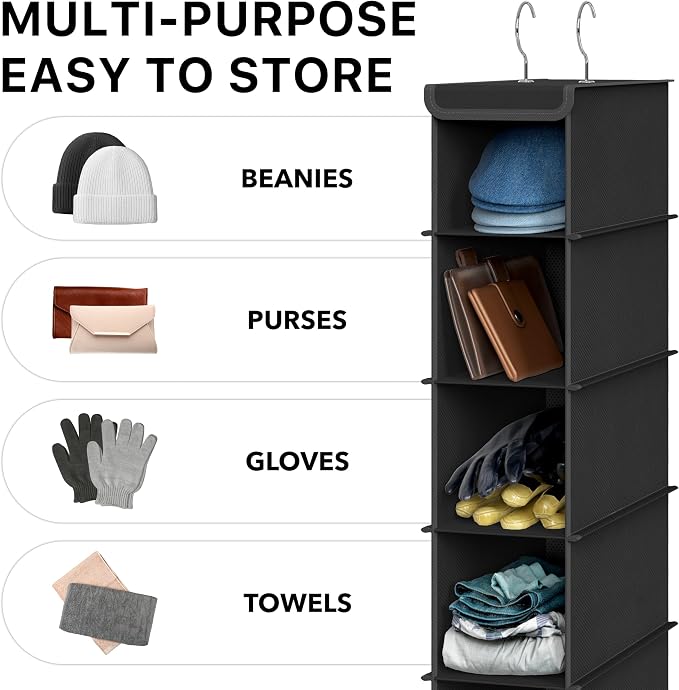 Simple Houseware 10 Shelves Closet Hanging Shoe Organizer, Black | Dual Metal Hooks, Holds Up to 20 lbs, for Narrow Space