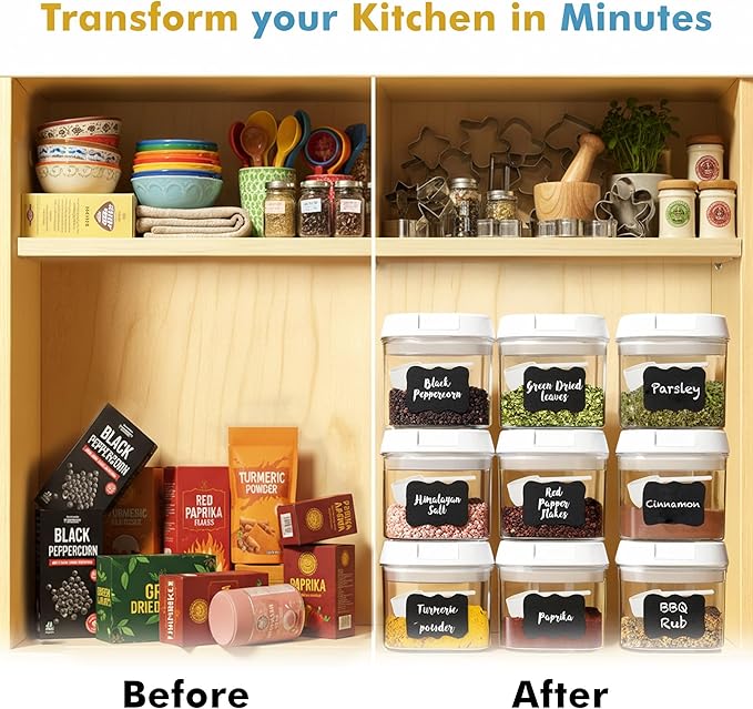 Shazo 9 PC Airtight Food Storage Containers - BPA Free Clear Plastic Snack & Spice Containers with Easy Lock Lids - Kitchen and Pantry Organization for Herbs, Coffee, Tea - 0.5L / 2.1 Cups