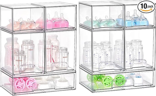 Vtopmart 10 Pack Baby Bottle Organizer Set, Stackable Storage Drawers Ideal for Kichen Countertop, Vanity, Bathroom, Cabinet, Pantry Organization