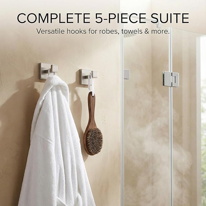 5-Piece Bathroom Hardware Set, 23.6 in Towel Bar, Brushed Nickel | 304 stainless steel, towel ring, toilet paper holder, 2 robe hooks, wall-mounted, installation hardware included