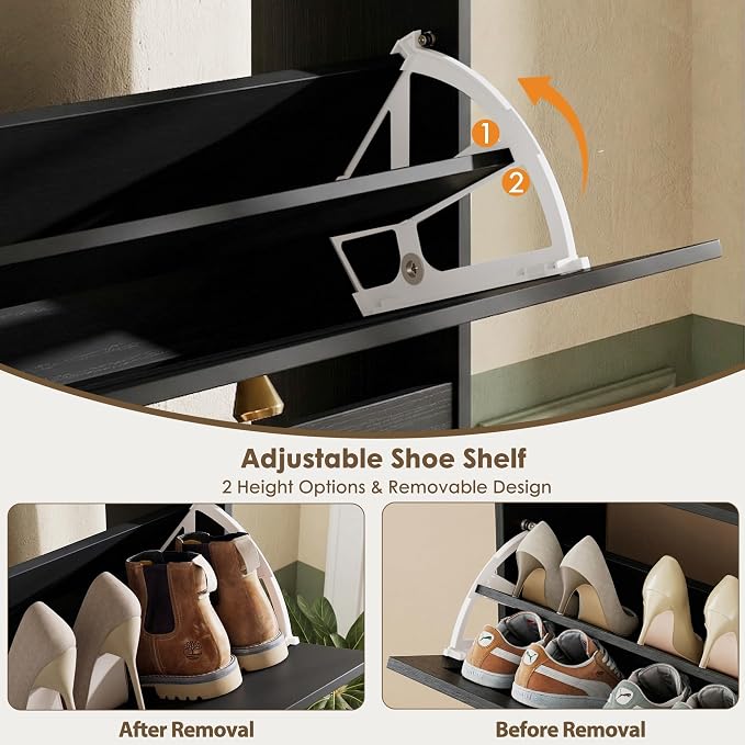 Nicetree Shoe Cabinet with 3 Flip Drawers, Narrow Shoe Organizer Cabinet, Freestanding Shoe Rack Cabinet, Modern Shoe Storage Cabinet for Entryway, Hallway, Foyer, Black