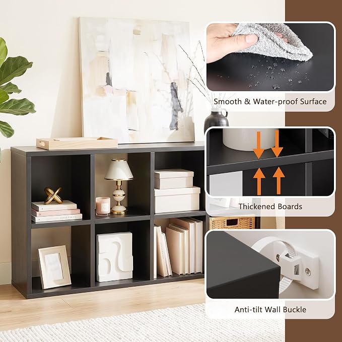 8 Cube Storage Organizer, Black Cube Bookshelf, Multifunctional Bookcase | Cube Storage Organizer Shelf with Open Back and Removable Back Panels, Horizontal Bookcase for Entrance Hall Home Office