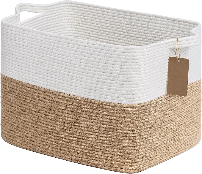 Goodpick Large Woven Storage Baskets for Organizing, Jute | 50L, 18 × 14 × 12 in, Handles, Nursery & Bedroom Organization, Toys, Blankets, Books & Kids Essentials Storage