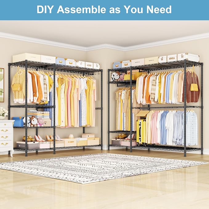 Ulif F7 Plus Clothes Rack, Clothing Racks for Hanging Clothes, Black | Heavy Duty Garment Rack, 6-Tiers Freestanding Portable Closet Storage Racks 68'' W × 14.6'' D × 76.6'' H, Max Load 850 Lbs