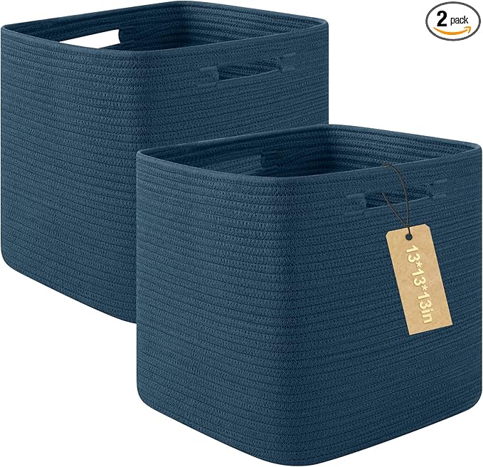OIAHOMY Storage Cubes, 13 Inch Cube Storage Organizer, Collapsible Storage Bins, Baskets for Organizing, Storage Bins for Shelves-Blue, 2-PACK