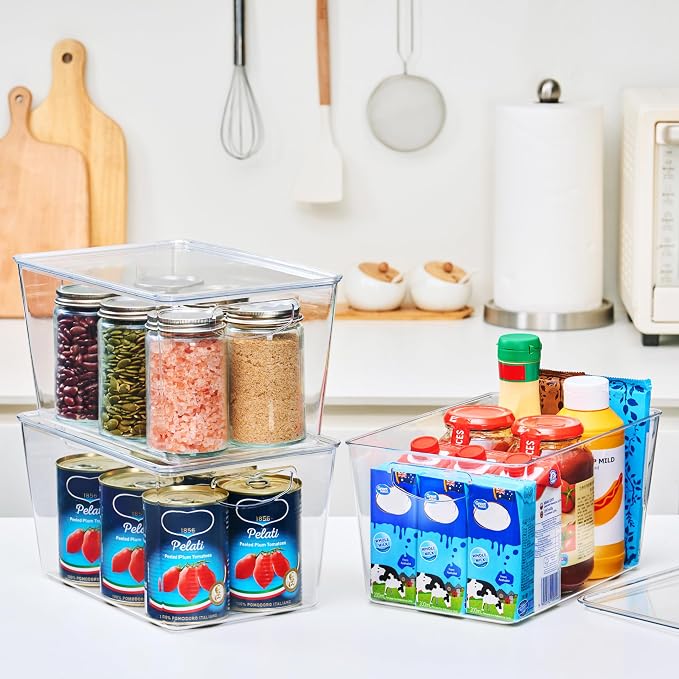 theaoo Large Clear Storage Bins with Lids, Stackable Containers, 10 Pack | Pantry Organization And Storage For Kitchen, Fridge, Garage And Cabinets. Clear Design Keeps Items Organized