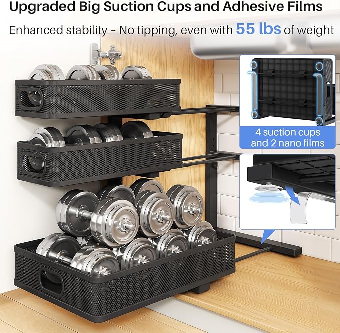 Under Sink Organizer, 3-Tier Thickened Metal Pull out Cabinet Organizer Shelf, Height Adjustable Slide out Storage Drawer Rack for Kitchen Bathroom Pantry Laundry Home Organization, 1-Pack, Black | 35% Extra Storage Capacity, Carbon Steel, Hold Up 55lb...