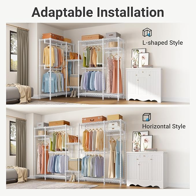 VIPEK V2 Heavy Duty Clothes Rack, Metal Closet Rack Organizer, White | Garment Racks with 4 Tiers Wire Shelving 3 Hanging Rods, Compact Freestanding Closet Metal Closet Rack, Max Load 700LBS