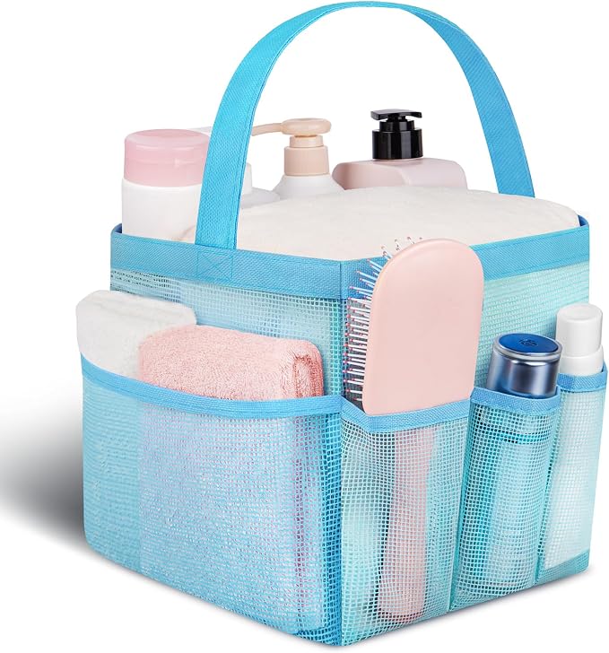 Mesh Shower Caddy Portable - 9 Pockets for College Dorm Room Essential | Large Capacity Mesh Shower Caddy with 9 Pockets, Portable Hanging Toiletry Bag for College Dorm, Gym, Camping and Beach